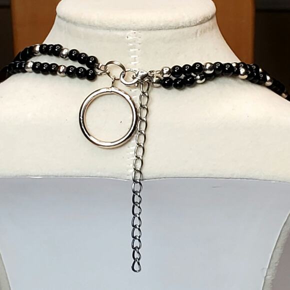 Double Strand Black Beaded Necklace 14" - Picture 2 of 4